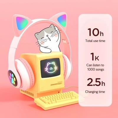 Bluetooth negro Cat Headphones, auriculares inalámbricos plegables de Bluetooth