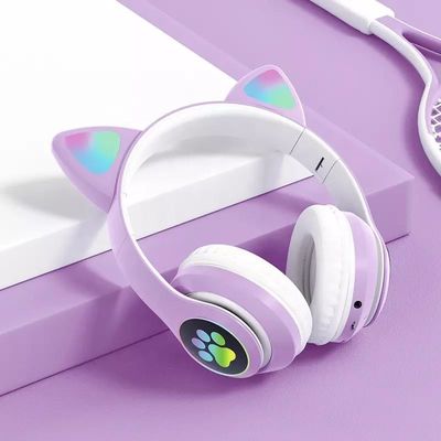 Bluetooth negro Cat Headphones, auriculares inalámbricos plegables de Bluetooth